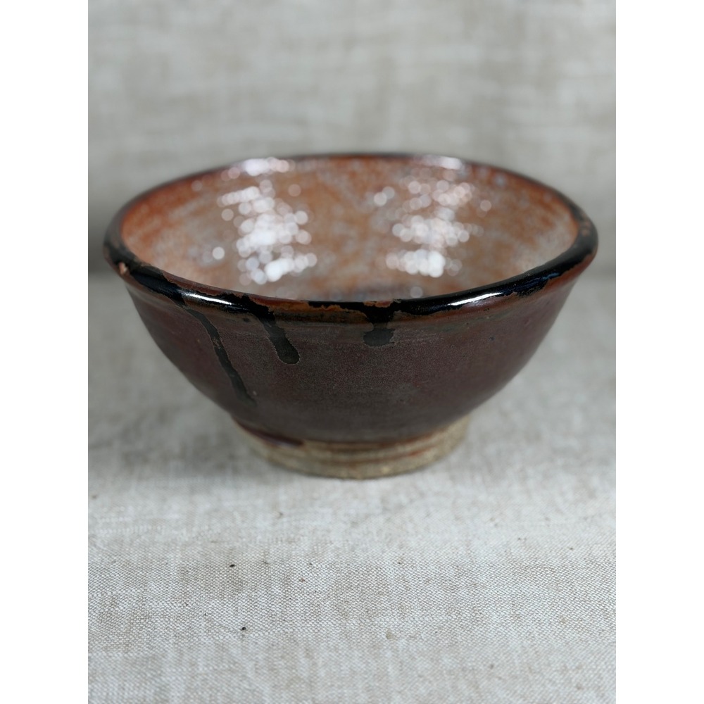 Vintage Studio Pottery Bowl, Handmade Speckled Ceramic Bowl, Brown Drip Glaze